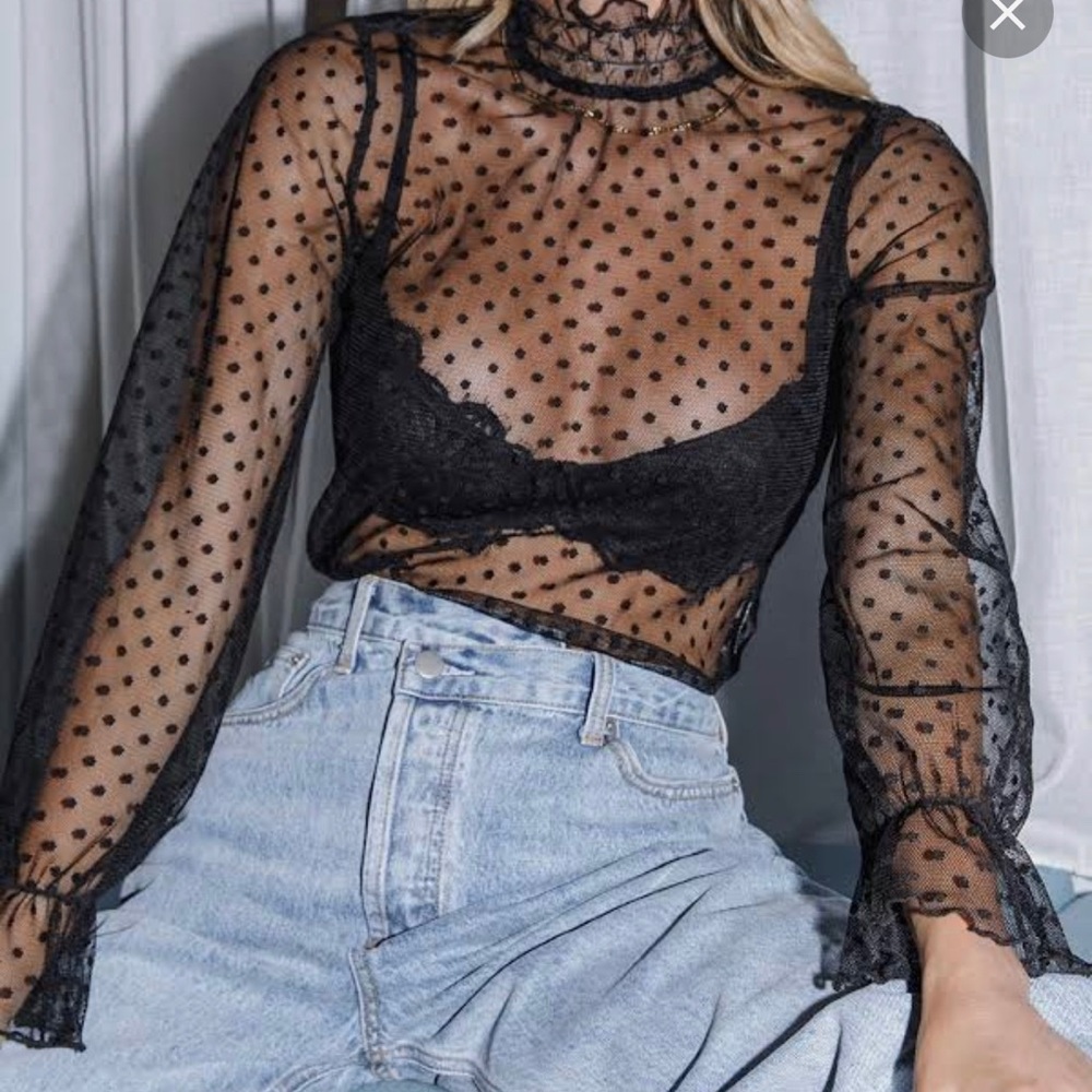 Sheer polka dot black crop top